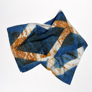 Rust and indigo dyed silk scarf