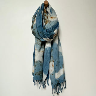 Rust and indigo dyed cotton scarf